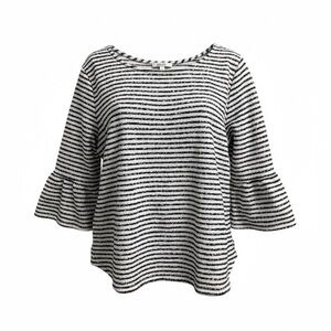 Green Envelope LA Striped Bell-Sleeve Dark Blue & White Top